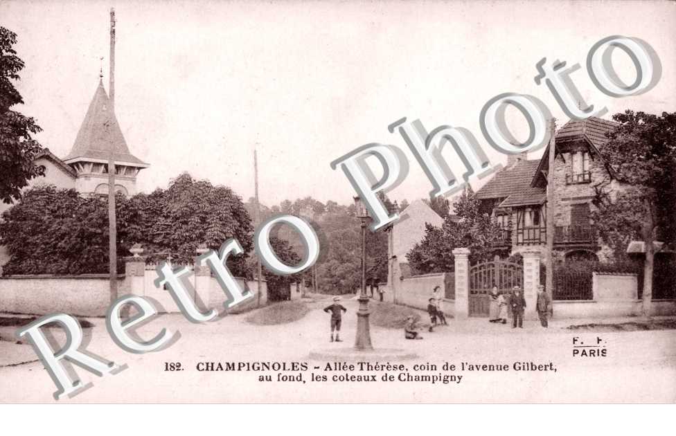 Champignolles. Allée Thérèse, coin de l'avenue Gilbert, au fond, les coteaux de Champigny