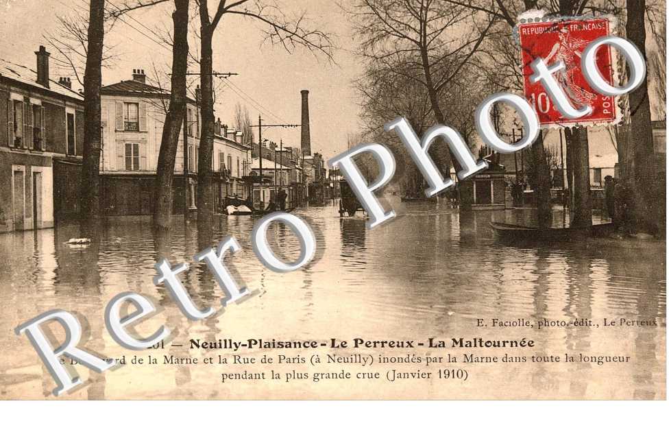 Inondation janvier 1910 - Boulevard de la Marne et la Rue de Paris
