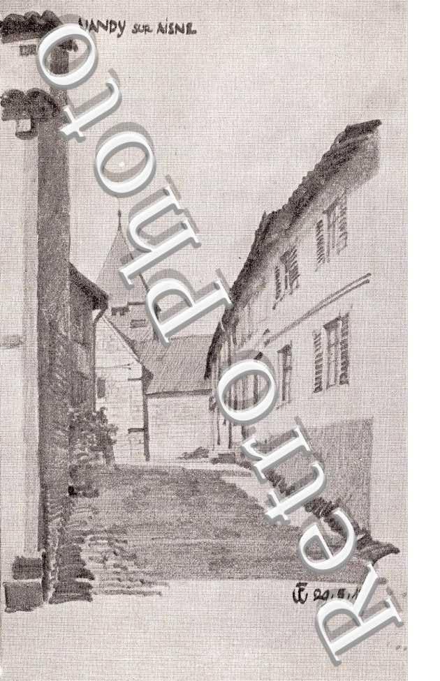 dessin 29-5-1918 (eglise - rue)