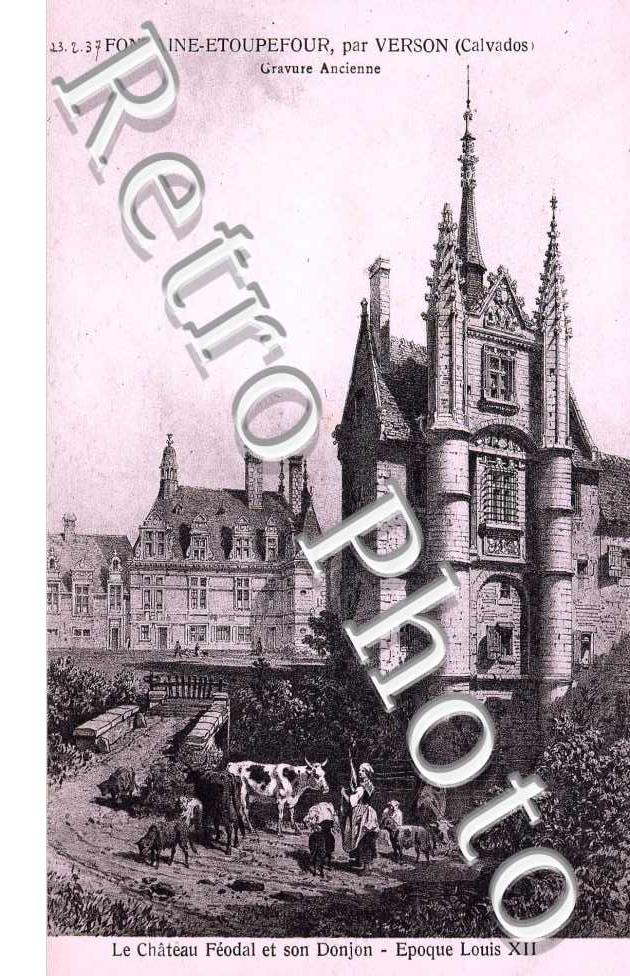 gravure ancienne  Le chateau feodal et son donjon