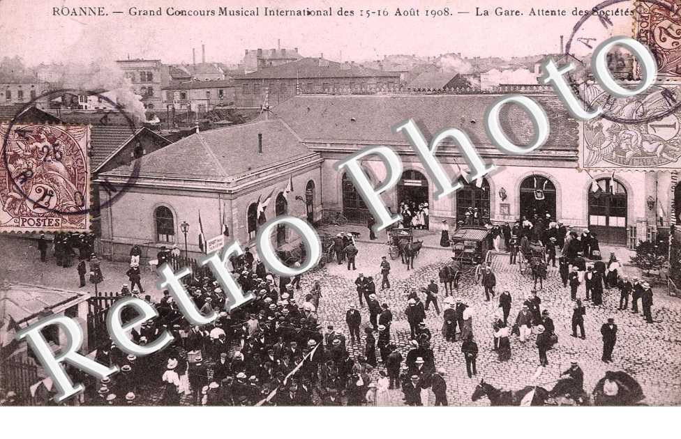 grand concours musical international des 15-16 aout 1908, la gare, attente des societes