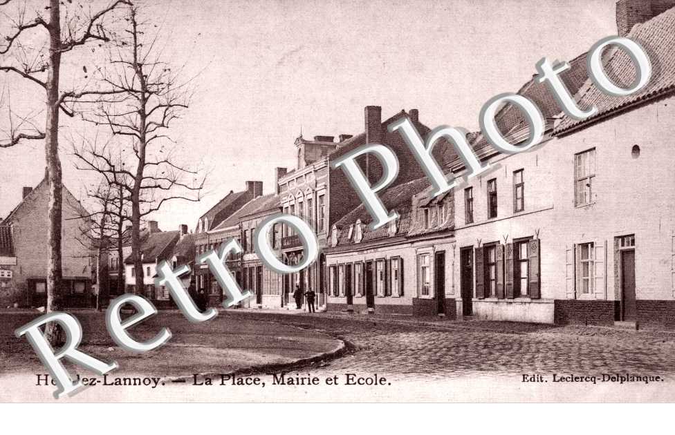 HEM-LEZ-LANNOY   -  la place, mairie et ecole