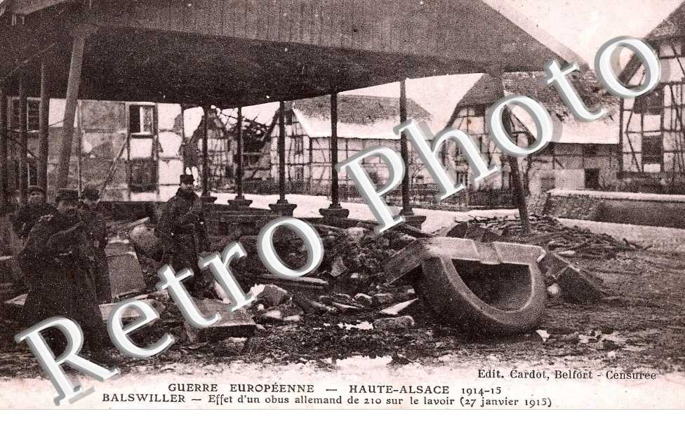 effet d'un obus allemand de 210 sur le lavoir, 27 janvier 1915
