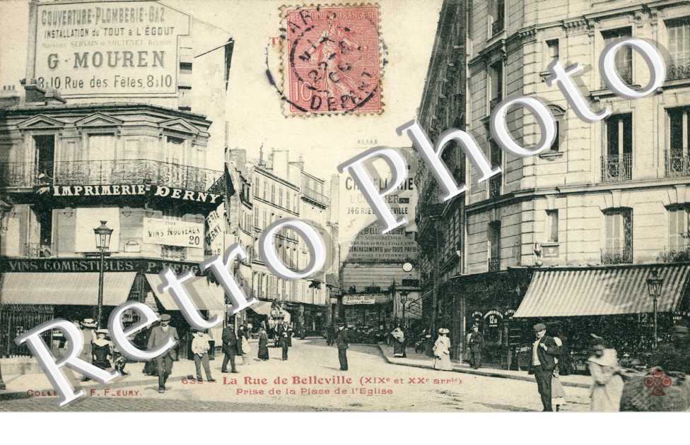 Rue de Belleville prise de la place de l'eglise