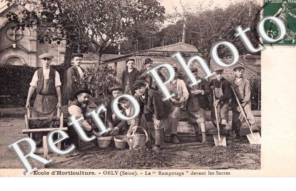 ecole d'horticulture, le rempotage devanr les serres