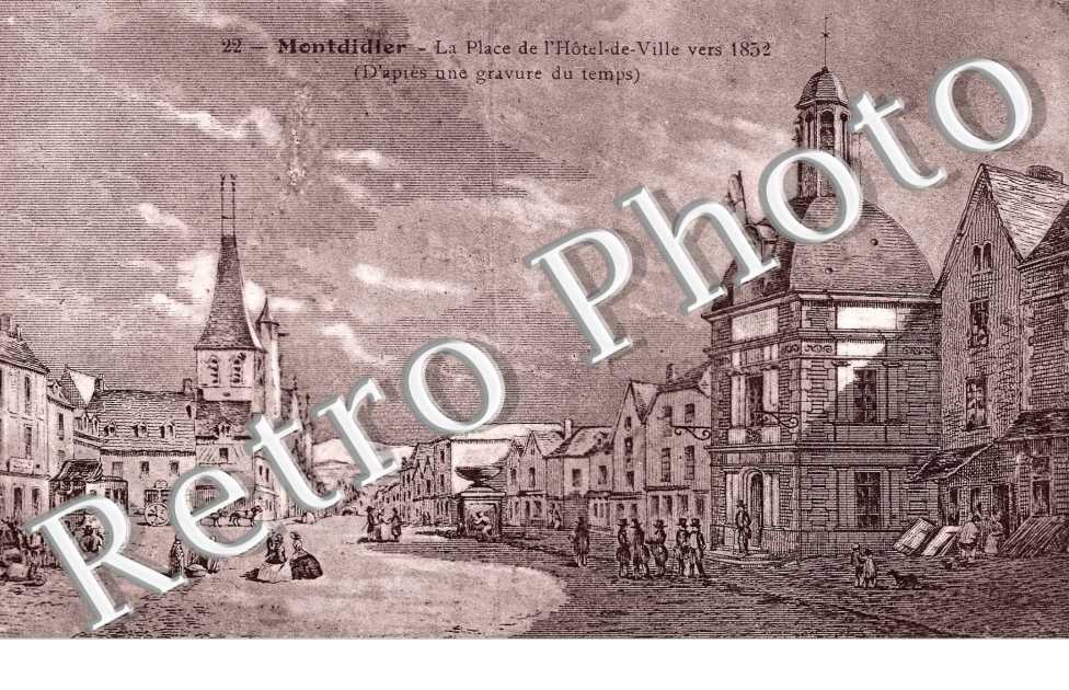 Place de l'hotel de ville vers 1852 d'apres une gravure (carte dessin)