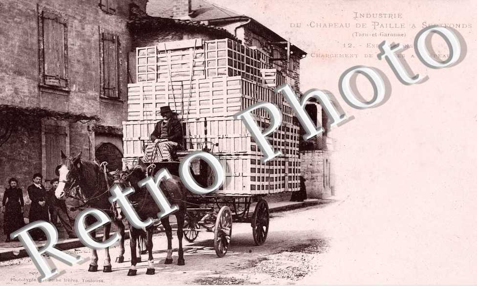 Industrie du chapeau de paille, expeditions, chargement de caisse a chapeaux