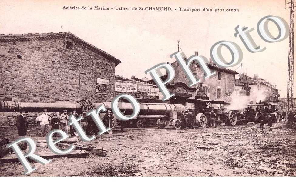 acieries de la marine, usines de st chamond transport d'un gros canon