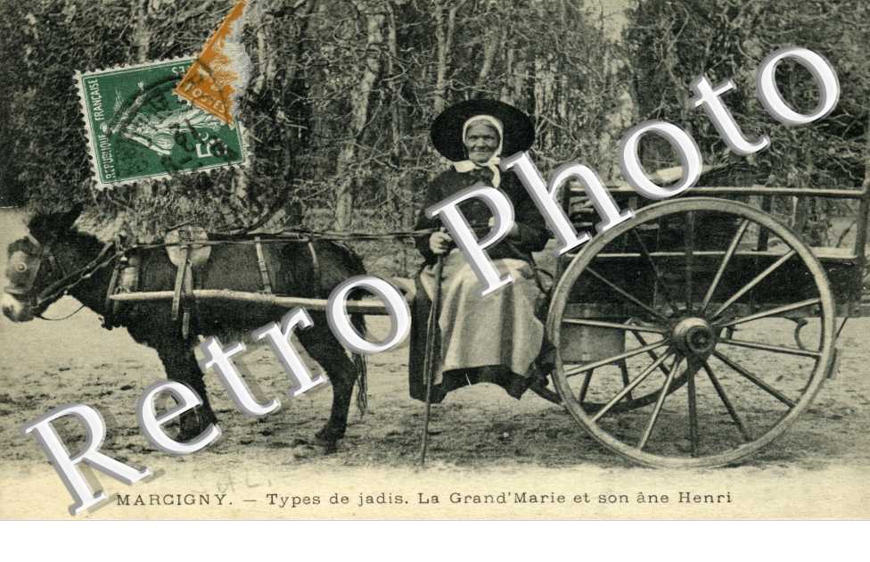 Types de jadis - La grand Marie et son ane Henri - attelage d'ane