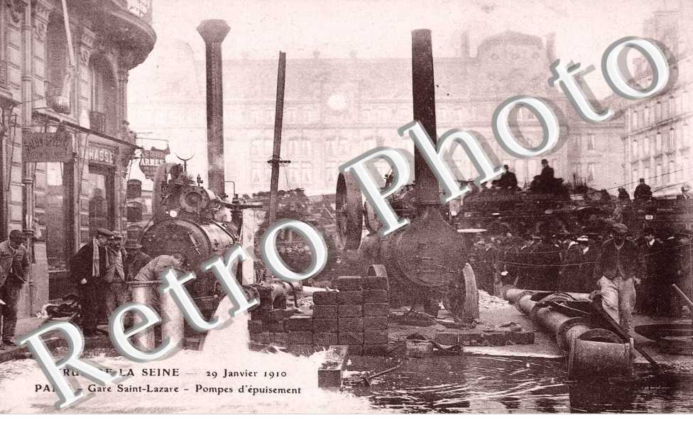 crue de la Seine 29 janvier 1910 gare Saint-Lazare Pompes d'epuisement