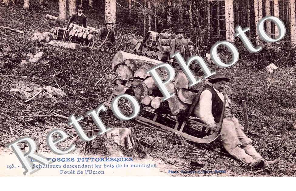 Schlitteurs descendant les bois de la montagne, Foret de l'Urson