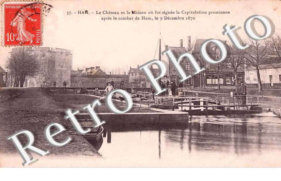 le chateau et la maison ou fut signee la capitulation prussienne apres le combat de Ham, le 9 decembre 1870