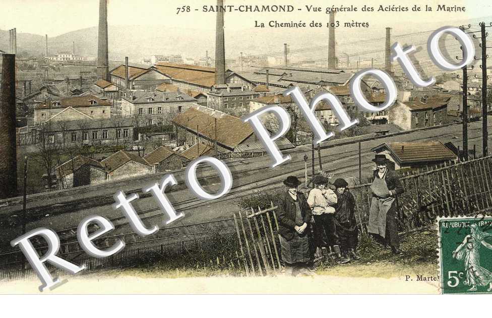 vue generale des acieries de la marine, la cheminee des 103 metres (couleur)