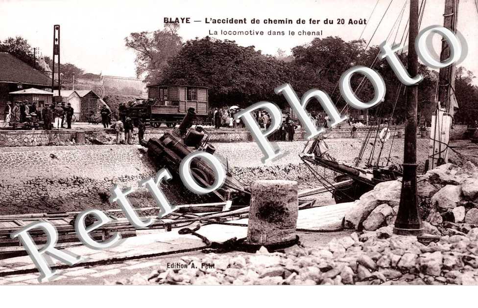 l'accident de chemin de fer du 20 aout, la locomotive dans le chenal