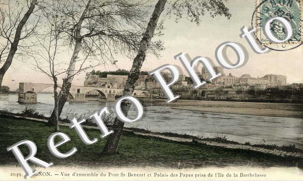 Vue du Pont St Benezet et Palais des Papes prise de l'Ile de la Barthelasse