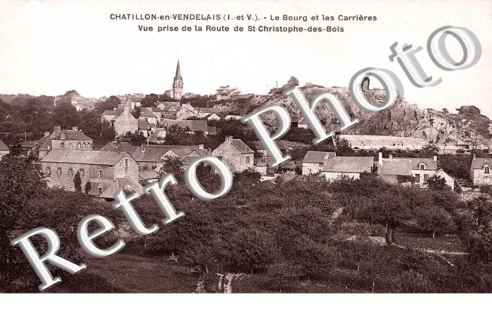 le bourg et les carrieres, vue prise de la route de st christophe des bois