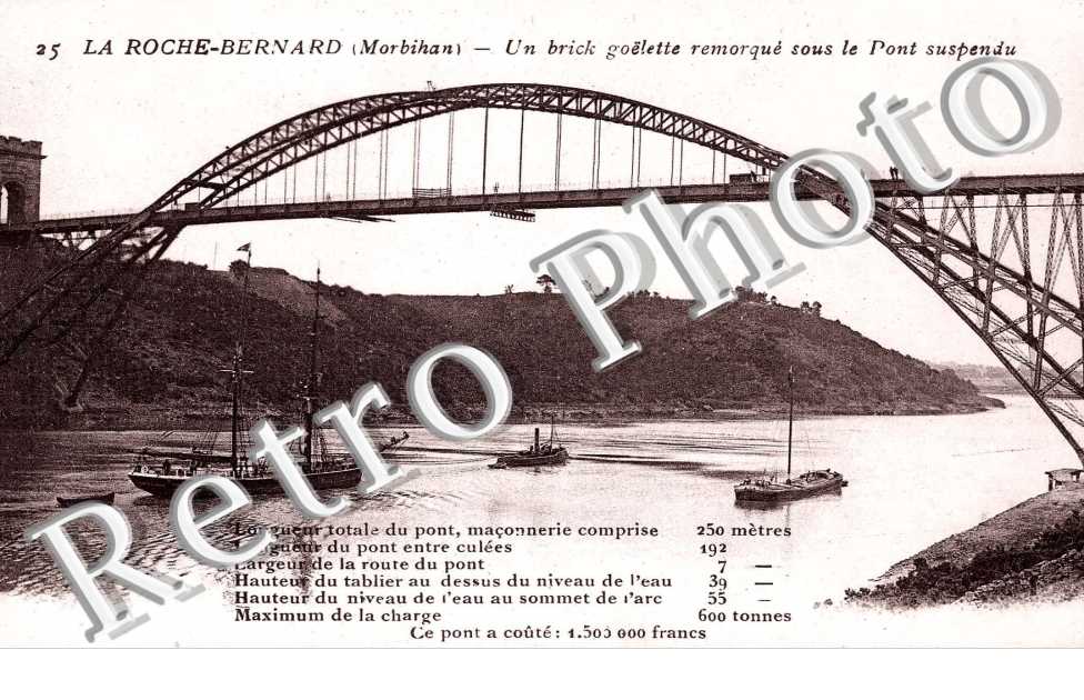 Un brick goëlette remorque sous le pont suspendu + description