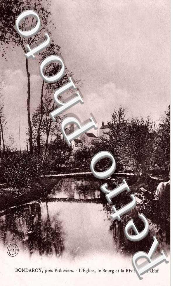 l'eglise, le bourg et la riviere de l'Oeuf