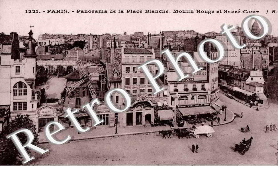 panorama de la place blanche, moulin rouge et sacre coeur