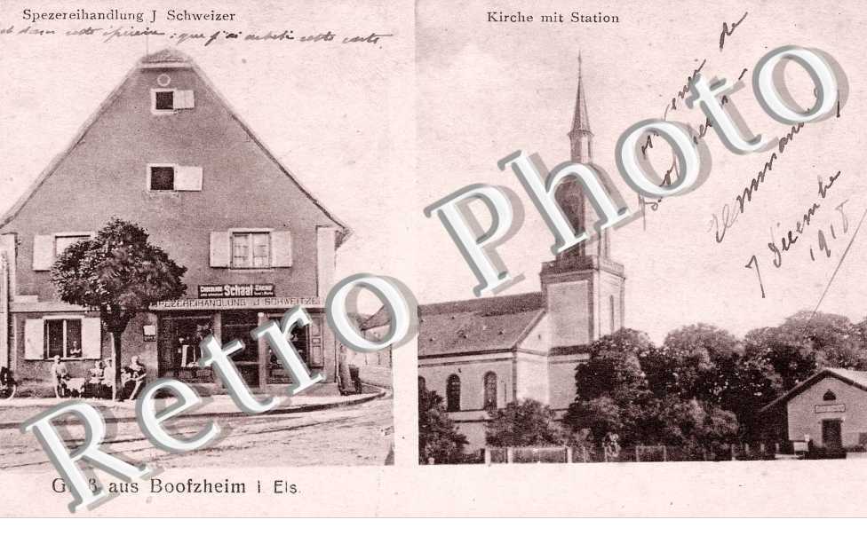 Kirche mit station - spezereihandlung j . Schweizer