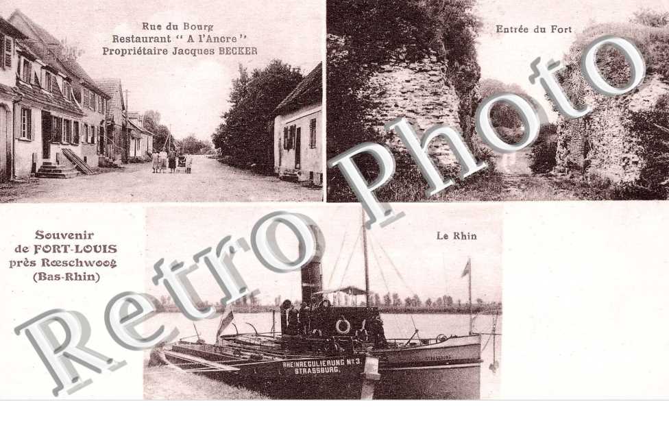 Rue du Bourg, Restaurant A l'Ancre, Entree du Fort et le Rhin