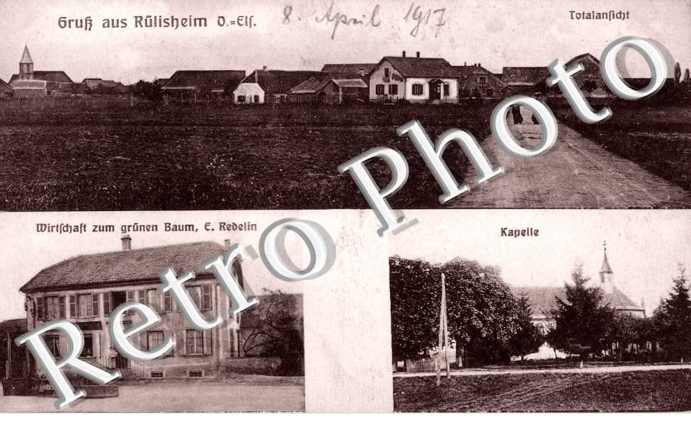 Totalansicht, Wirtschaft zum grunen Baum, E. Redelin, Kapelle