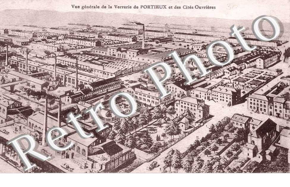 Vue generale de la verrerie de Portieux et des cites ouvrieres