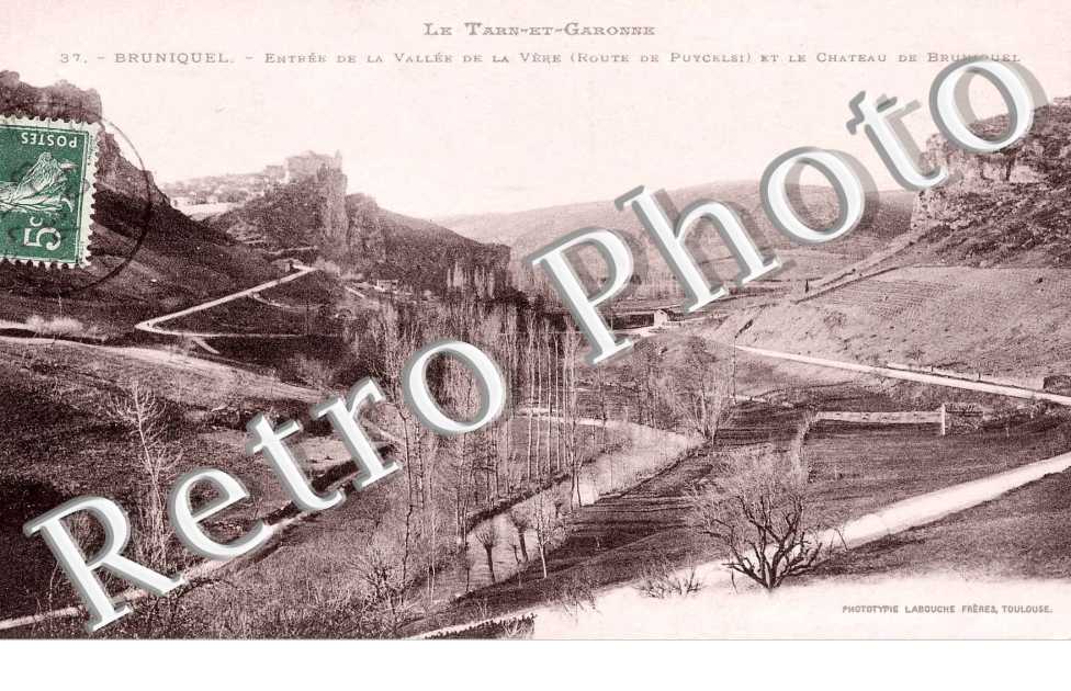 entree de la vallee de la Vere et le chateau de Bruniquel