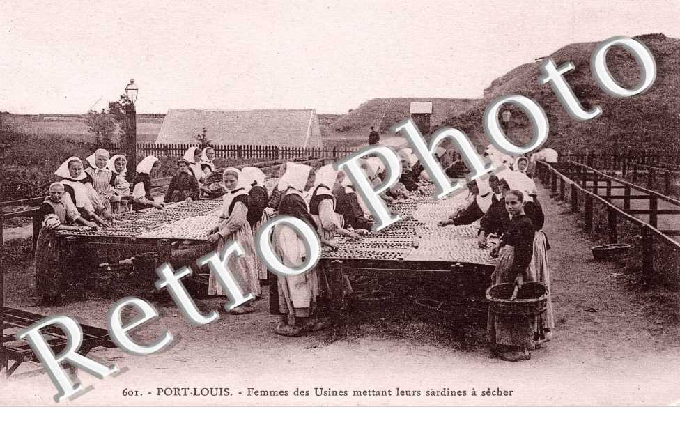 femmes des usines mettant leurs sardines a secher