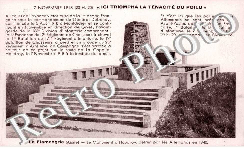 le monument d'Haudroy  detruit par les allemands en 1940