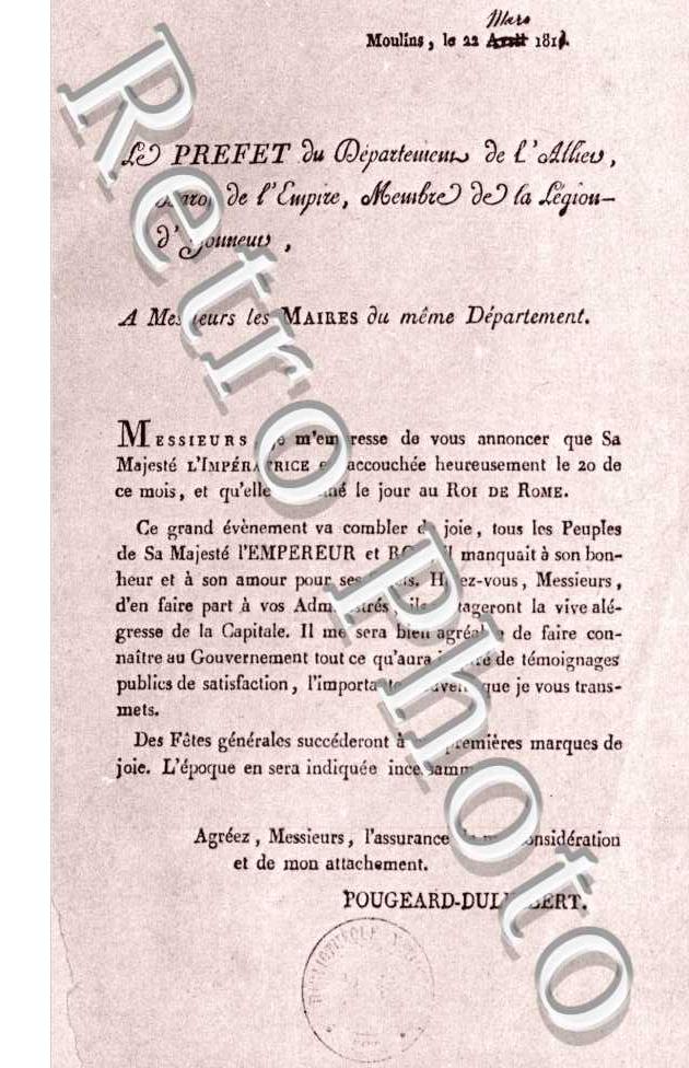 (Message du Prefet du Departement de l'Allier)