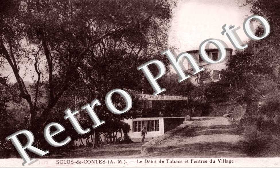 Sclos de Contes - Le debit de tabacs et l'entree du village