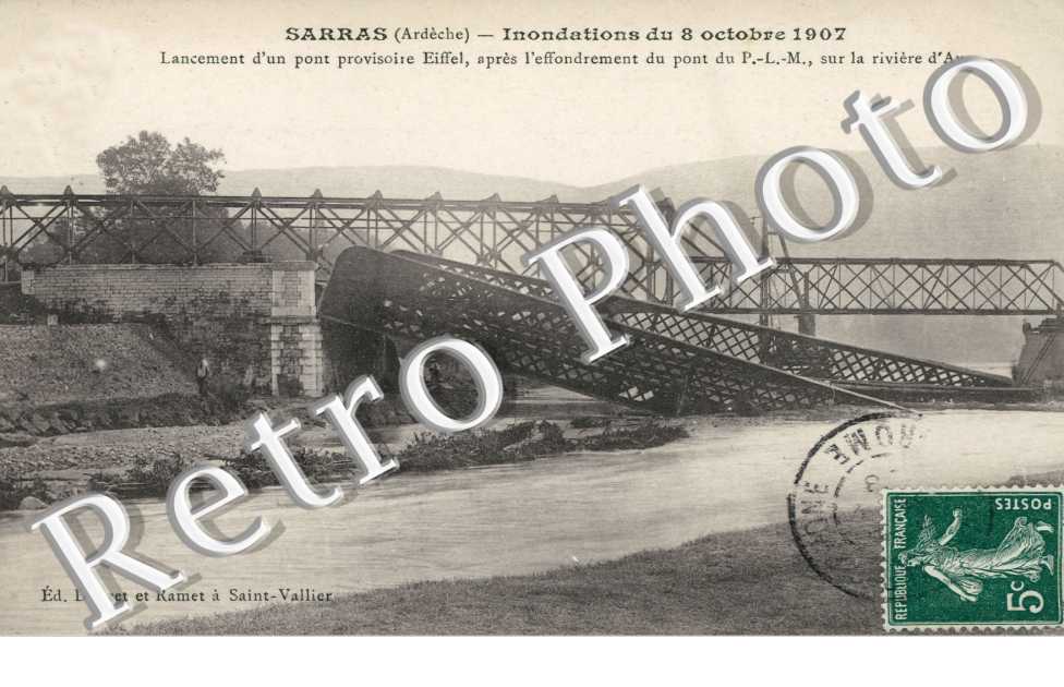Innondations du 8 octobre 1907 Effondrement du Pont du Chemin de Fer sur la Riviere d'Ay