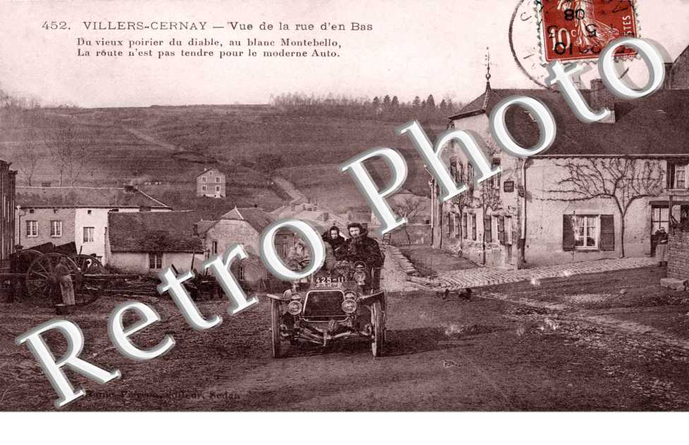 vue de la rue d'en Bas  " Du vieux poirier du diable, au blanc Montebello, La route n'est pas tendre pour la moderne Auto "