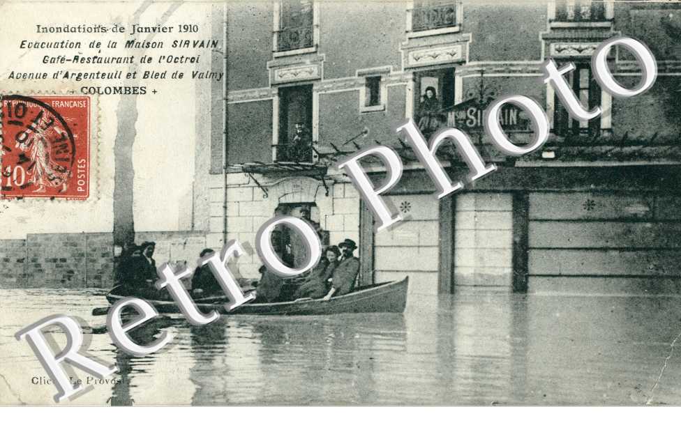 Crue de la Seine, 1910, Maison Sirvain, Cafe Restaurant de l'Octroi, Avenue d'Argenteuil