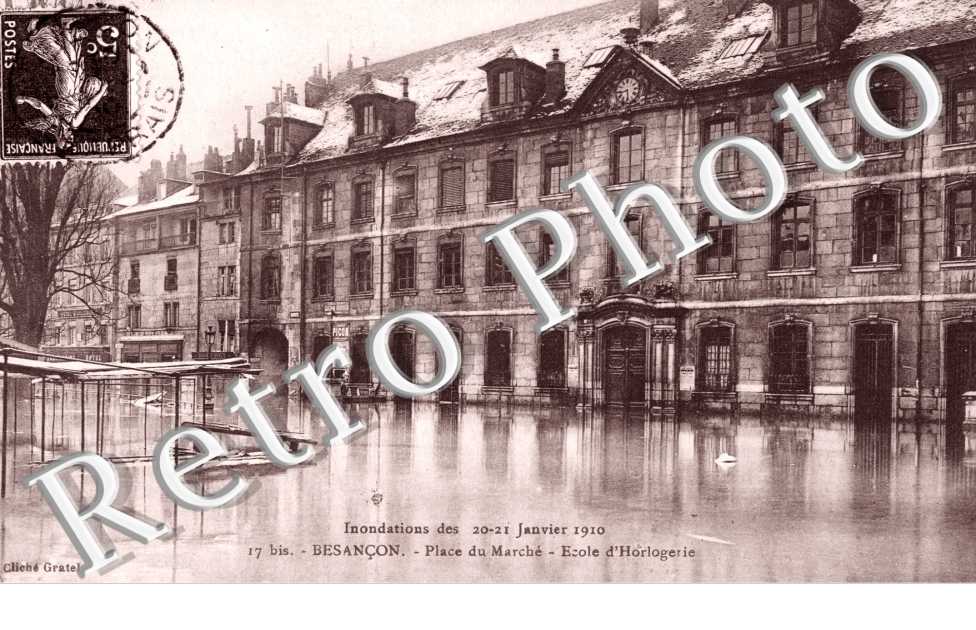 Place du marche Ecole d'Horlogerie Inondations  20-21 janvier 1910
