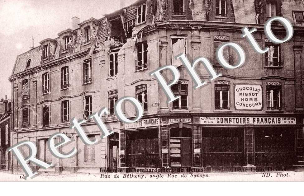 Rue de Betheny angle rue de Savoye -  incendie et bombardement, les Comptoirs francais
