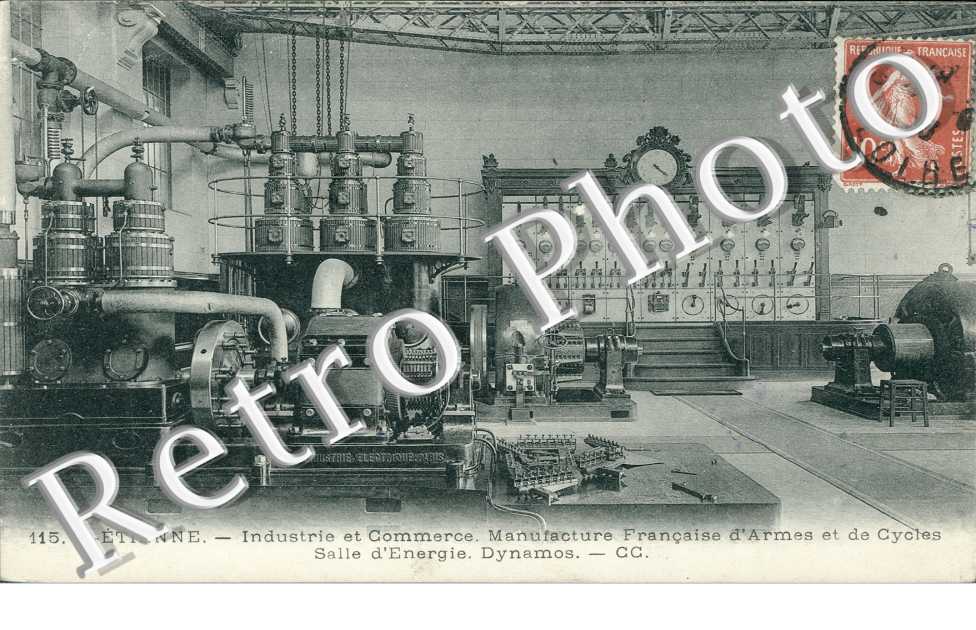 industrie et commerce, manufacture francaise d'armes et de cycles, salle d'energie, dynamos