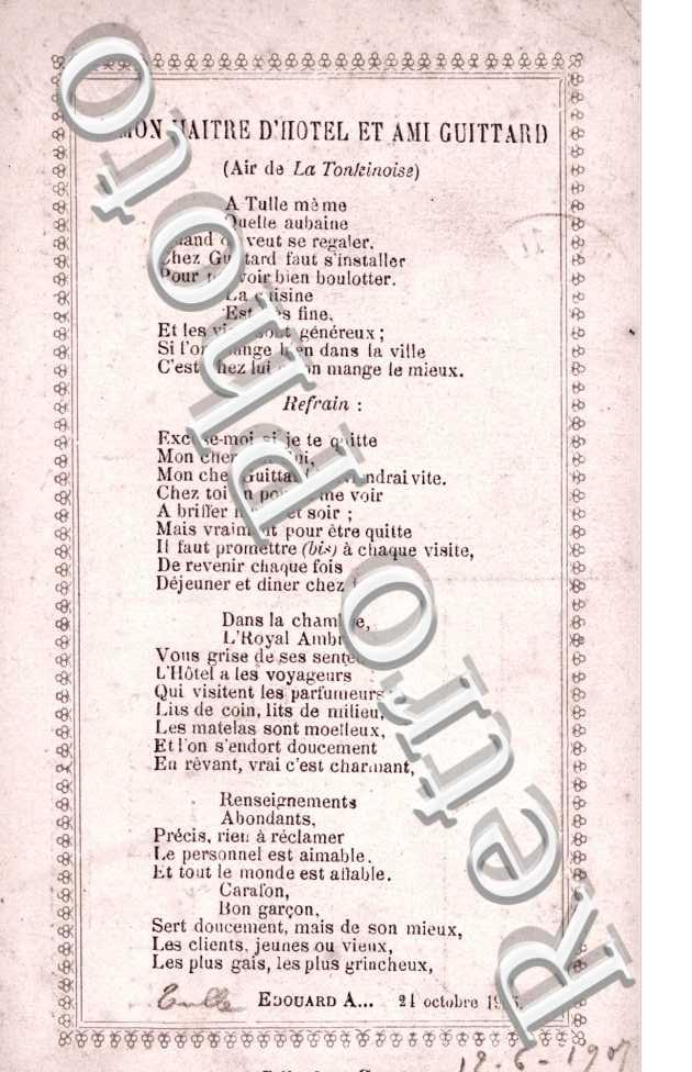 "A Mon Maitre d'Hotel et Ami Guitard", (Air de la Tonkinoise)