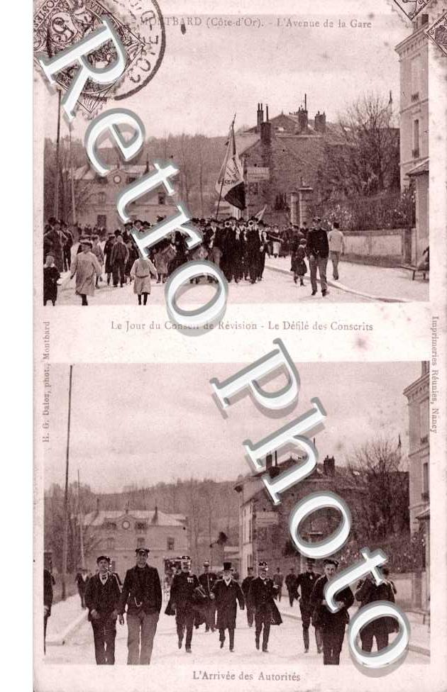 avenue de la gare-le jour du conseil des revisions, defile des conscrits et arrivee des autorites