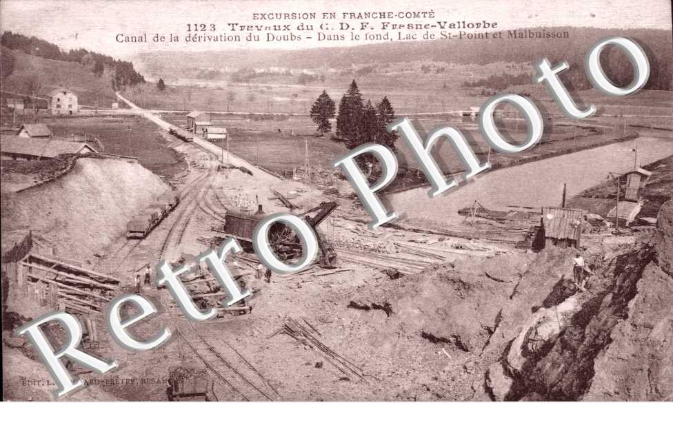 travaux du CDF Frasne-Vallorbe, canal de la derivation du Doubs et lac de Saint Point et Malbuisson