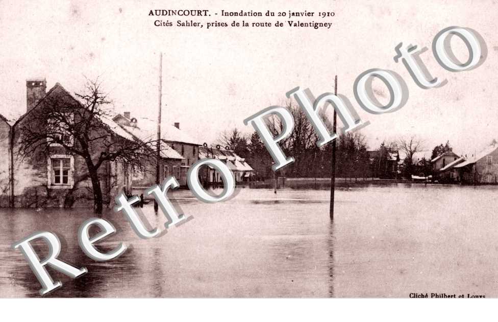 inondations du 20 janvier 1910, cites Sahler, route de valentigney