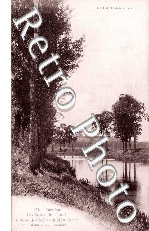 Les Bords du canal. Au fond, le clocher de Montgiscard