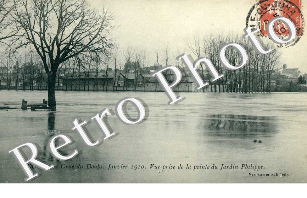 Crue du Doubs, janvier 1910, le jardin Philippe