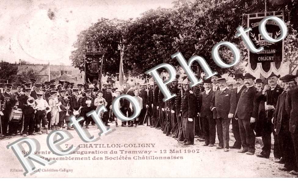 souvenir de l'inauguration du tramway 12 mai 1907, rassemblement des societes chatillonnaises