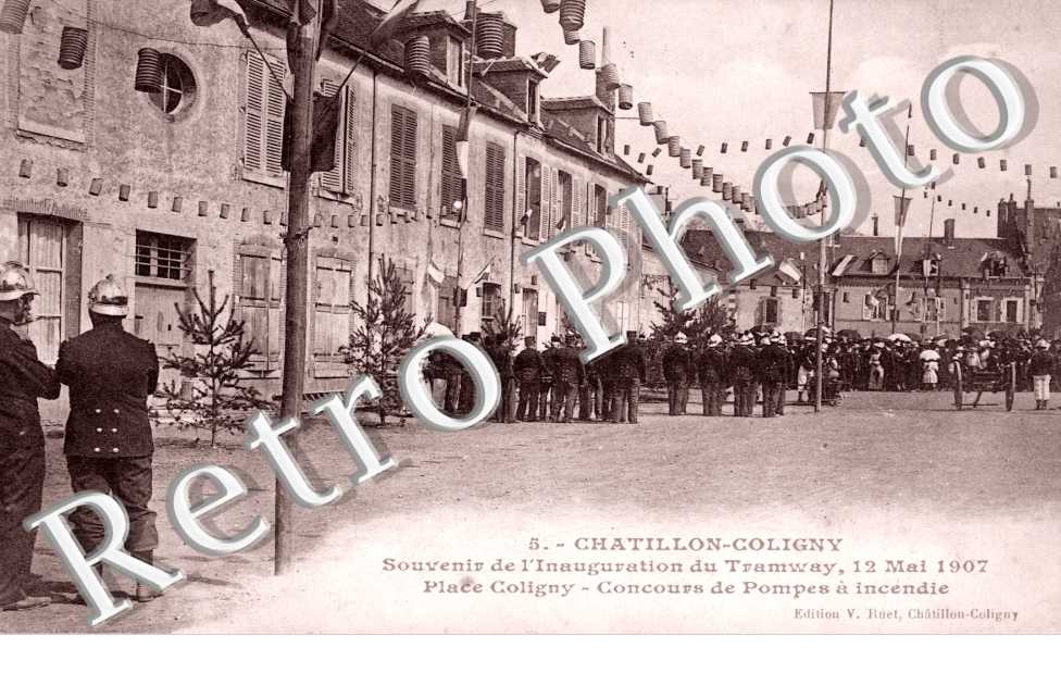 souvenir de l'inauguration de tramway 12 mai 1907, place coligny, concours de pompes a incendie