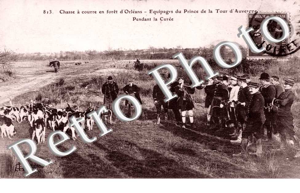 chasse  a courre en foret d'Orleans, equipage du prince de la tour d'Auvergne pendant la curee