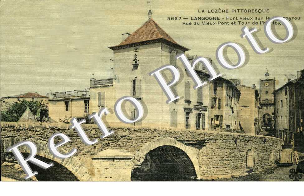 Pont vieux sur le Langouyrou - rue du vieux pont et tour de l'horloge (carte toilee couleur)