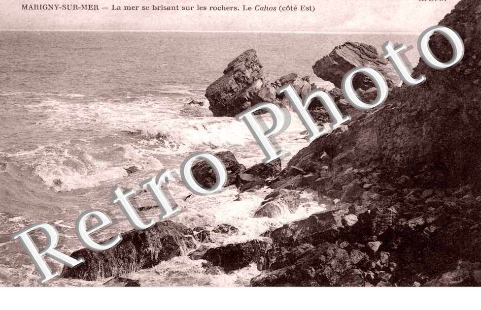 Marigny-sur-mer - la mer se brisant sur les rochers. Le Cahos