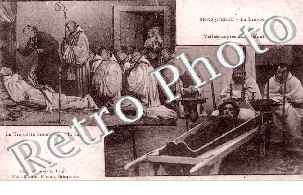 la Trappe, le trappiste mourant sur la paille, veillee aupres d'un defunt